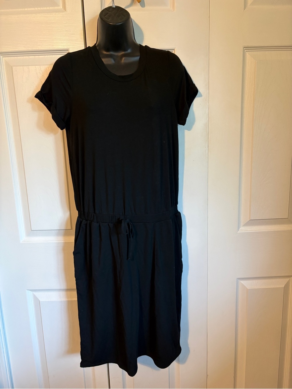 32 Degrees Black Short-Sleeve Midi Dress with Drawstring Waist